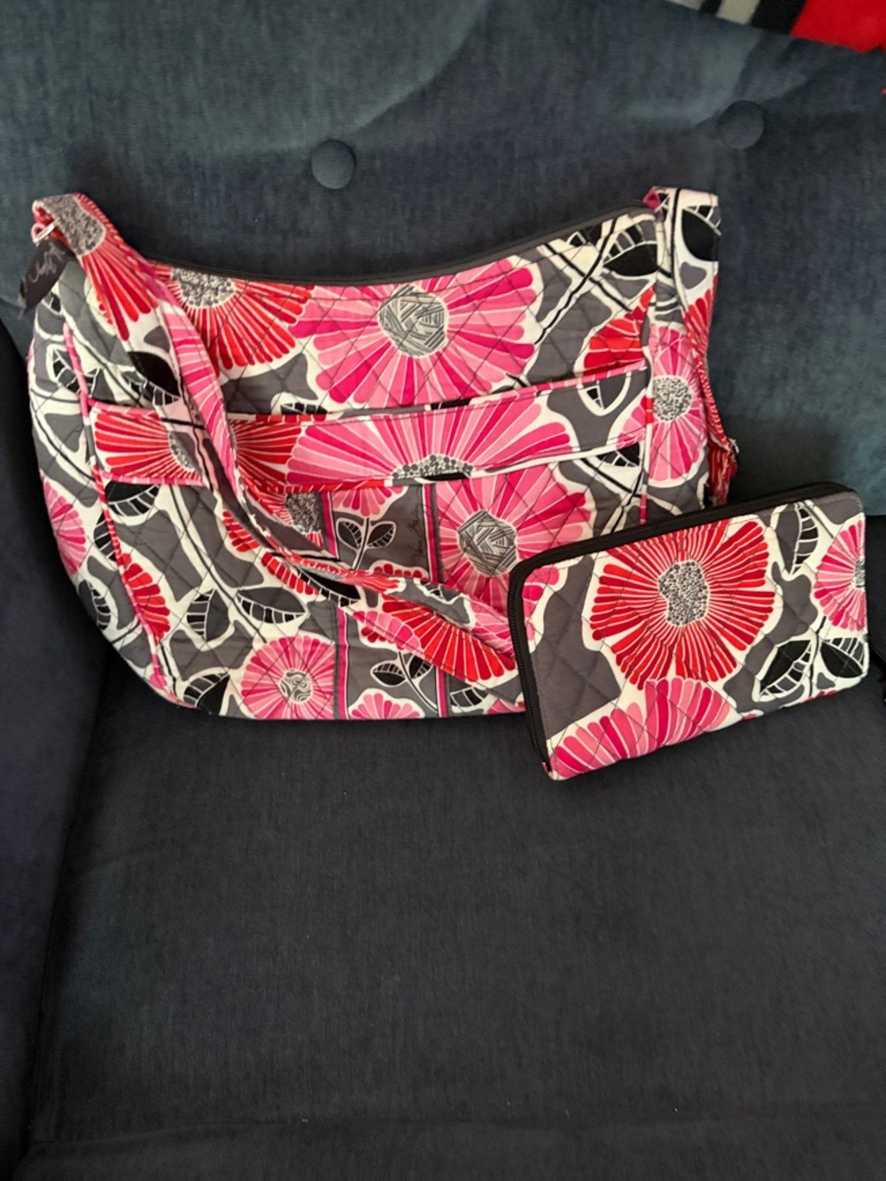 Vera Bradley Pink & Red Floral Quilted Shoulder Tote with Wallet
